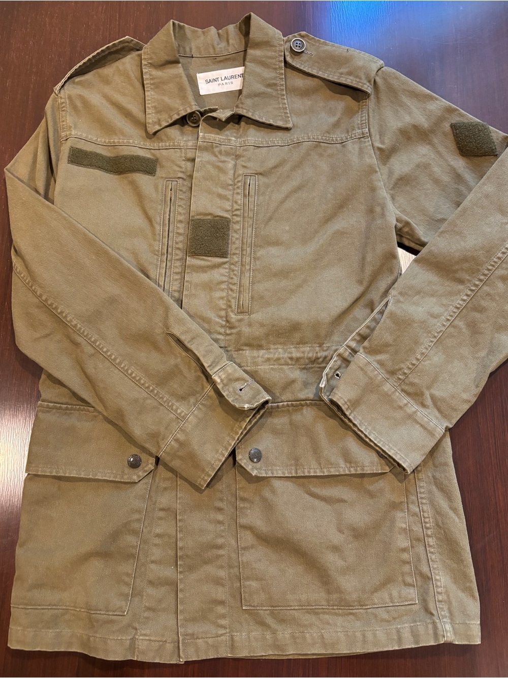 Saint Laurent Olive Military Field Jacket with Epaulets